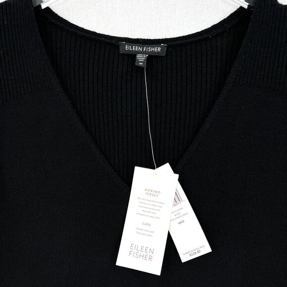 EILEEN FISHER Merino Jersey V-neck Layering Dress Womens Medium Black NWT Flawed - Picture 6 of 14